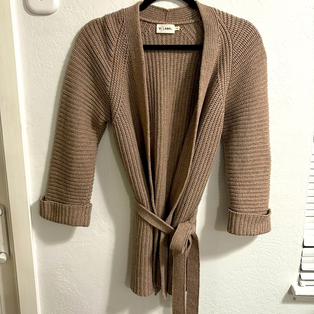 The Reset R LABEL NWT Dark Grey Wool Cashmere Belted Cardigan Size Small